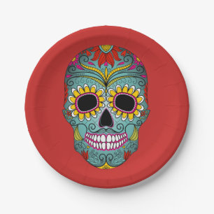 Kleurrijke Dia de los Muertos-dag Van De Dodenfees Papieren Bordje