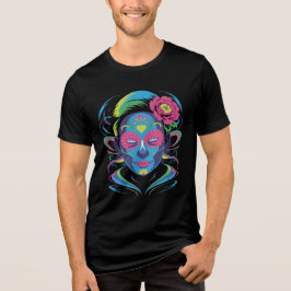 Kleurrijke Dia de los Muertos Gezichts Kunst met B Tri-Blend Shirt