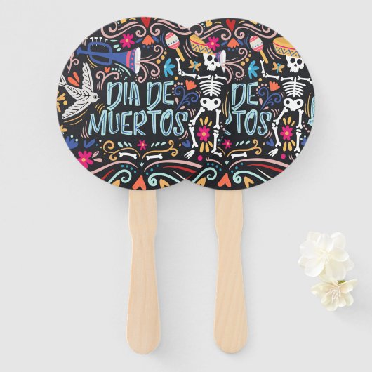Kleurrijke Dia de los Muertos | Handventilator Handwaaier (Voorkant en achterkant)