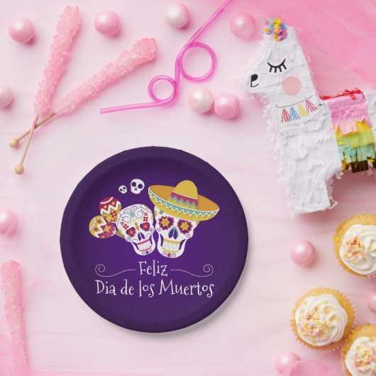 Kleurrijke Dia de los Muertos | Papieren Bordje (Feest)