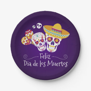 Kleurrijke Dia de los Muertos   Papieren Bordje