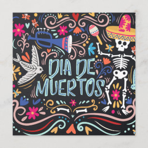 Kleurrijke Dia de los Muertos Party   Uitnodiging