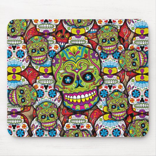 Kleurrijke Dia de los Muertos Skulls Muismat (Voorkant)