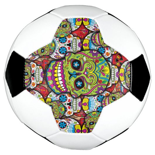 Kleurrijke Dia de los Muertos Skulls Voetbal (Gedraaid)