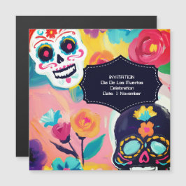 Kleurrijke Dia De Los Muertos suiker schedel Magnetische Uitnodiging