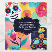 Kleurrijke Dia De Los Muertos suikerschedel Wijn Etiket (Enkel label)