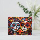 Kleurrijke 💀 Día de Muertos Briefkaart (Staand voorkant)