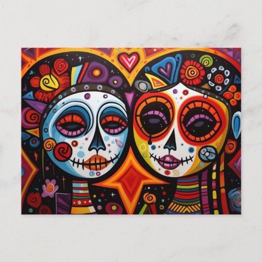 Kleurrijke 💀 Día de Muertos Briefkaart (Voorkant)