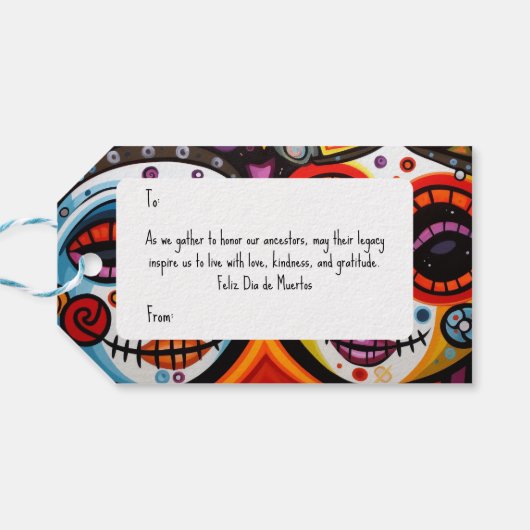 Kleurrijke 💀 Día de Muertos Cadeaulabel (Achterkant Horizontaal)
