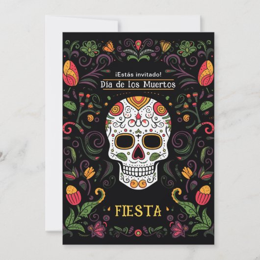 💀 Kleurrijke Día de Muertos Feestuitnodiging Kaart (Voorkant)