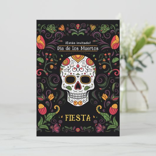 💀 Kleurrijke Día de Muertos Feestuitnodiging Kaart (Staand voorkant)