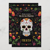 💀 Kleurrijke Día de Muertos Feestuitnodiging Kaart (Voorkant / Achterkant)
