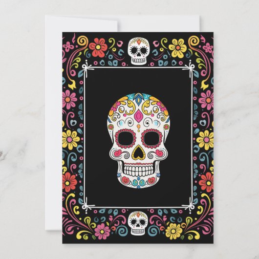 💀 Kleurrijke Día de Muertos Feestuitnodiging Kaart (Achterkant)