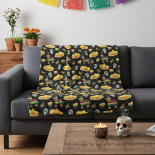 Kleurrijke Día de Muertos Mexicaanse Fiesta Worp Fleece Deken