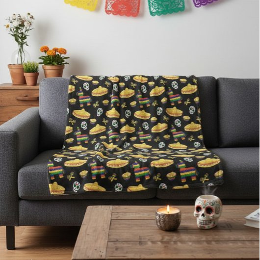 Kleurrijke Día de Muertos Mexicaanse Fiesta Worp Fleece Deken