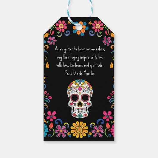 💀 Kleurrijke Día de Muertos Party Cadeaulabel (Achterkant)