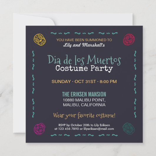 Kleurrijke Dia de Muertos Party | Uitnodiging (Achterkant)
