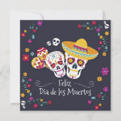 Kleurrijke Dia de Muertos Party | Uitnodiging (Voorkant)