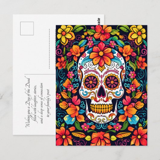 Kleurrijke Dia de Muertos☠️ Suikerschedel Briefkaart (Voorkant / Achterkant)