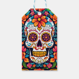 Kleurrijke Dia de Muertos☠️ Suikerschedel Cadeaulabel