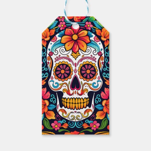 Kleurrijke Dia de Muertos☠️ Suikerschedel Cadeaulabel (Voorkant)