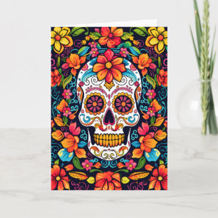 Kleurrijke Dia de Muertos☠️ Suikerschedel Feestdagen Kaart