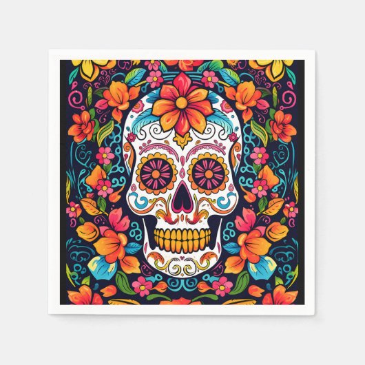Kleurrijke Dia de Muertos☠️ Suikerschedel Servet (Voorkant)