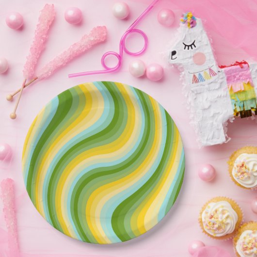 Kleurrijke Diagonal Stripe golven Modern Papieren Bordje (Feest)