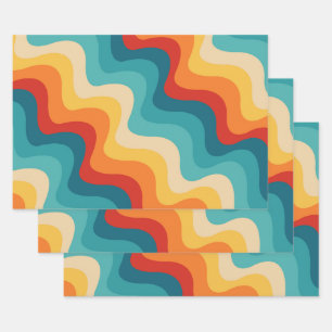 Kleurrijke diagonale golven in retro stijl inpakpapier vel