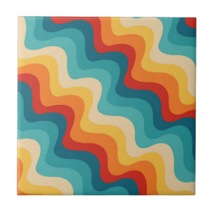 Kleurrijke diagonale golven in retro stijl tegeltje