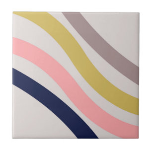 Kleurrijke diagonale retro stijllijnen tegeltje