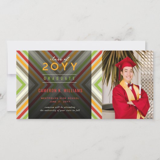 Kleurrijke diagonale strepen Trendy foto afstudere Aankondiging (Voorkant)