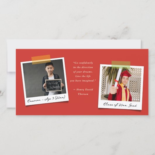 Kleurrijke diagonale strepen Trendy foto afstudere Aankondiging (Achterkant)