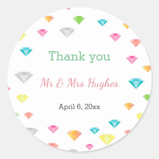 Kleurrijke diamanten confetti bruiloft Fun Custom Ronde Sticker (Voorkant)