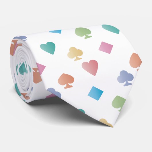 Kleurrijke Diamanten Harten Clubs en Schoppen op w Stropdas (Opgerold)