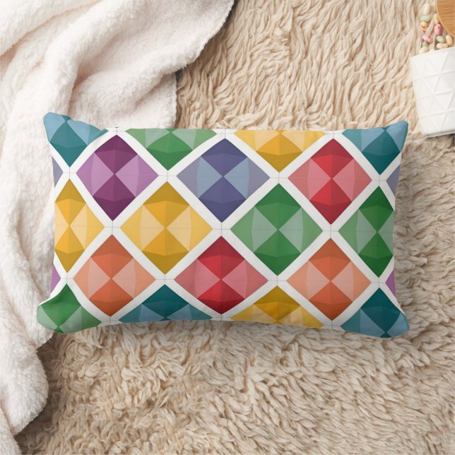 Kleurrijke Diamantpatroon Canvas tassen Vibrant Ge Kussen (Deken)