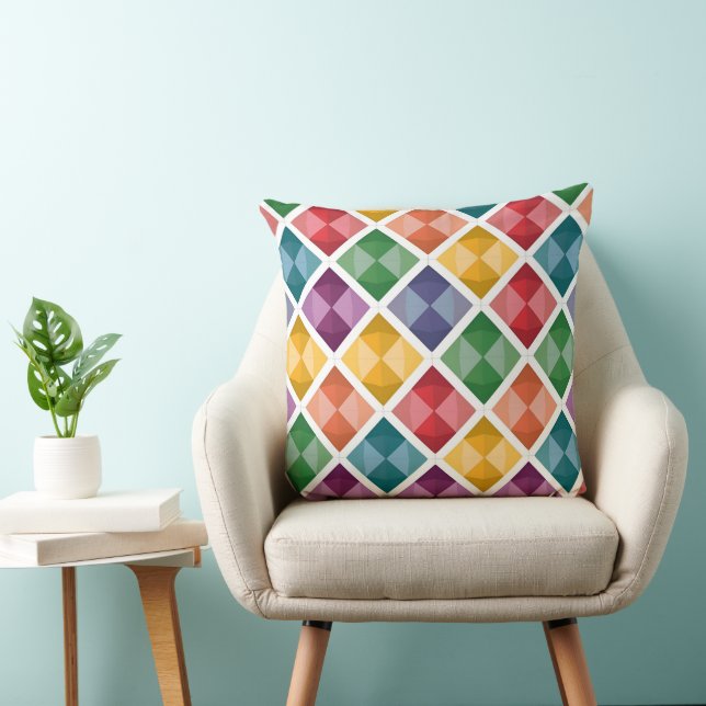 Kleurrijke Diamantpatroon Canvas tassen Vibrant Ge Kussen (Stoel)