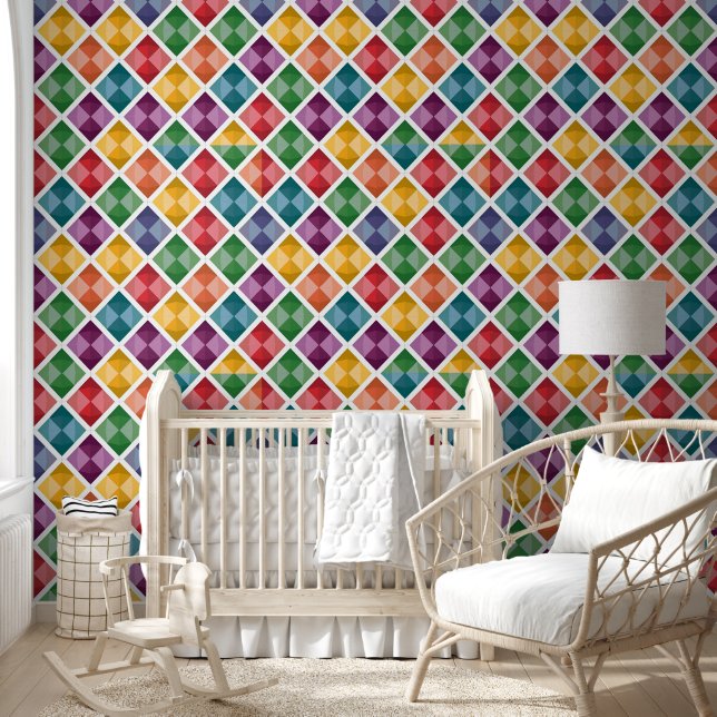 Kleurrijke Diamantpatroon Muurgordijn & Behang (Kinderen)