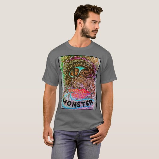 Kleurrijke diepgaande Zee Monster Art Pen Tekening T-shirt (Voorkant volledig)