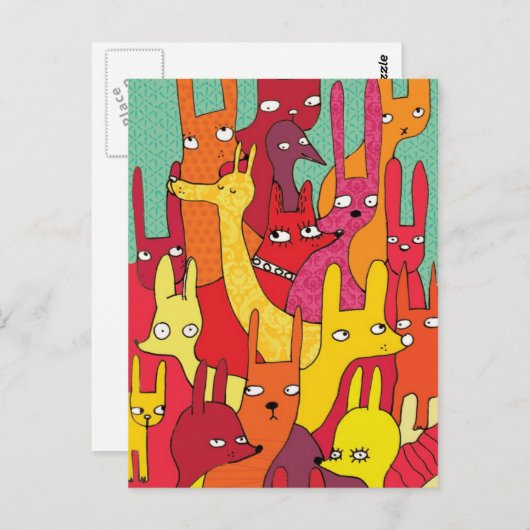 Kleurrijke dieren briefkaart (Voorkant / Achterkant)