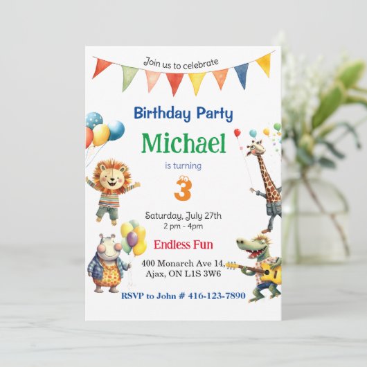 Kleurrijke dieren Verjaardagsfeest Kaart (Staand voorkant)