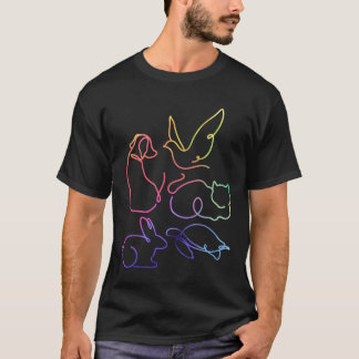 Kleurrijke Dieren Vogel Caturtle Hond retro T-shirt