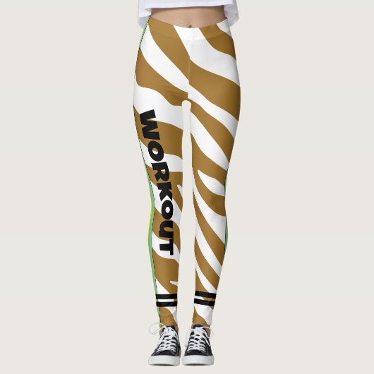 Kleurrijke dierenprint l Modern bruin wit Workout Leggings (Voorkant)
