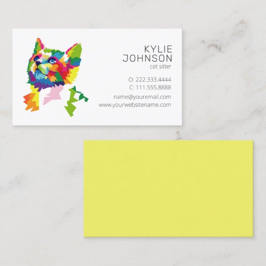 Kleurrijke dierenservices | Cat Sitter Visitekaartje (Voorkant / Achterkant)