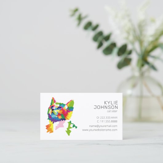 Kleurrijke dierenservices | Cat Sitter Visitekaartje (Staand voorkant)