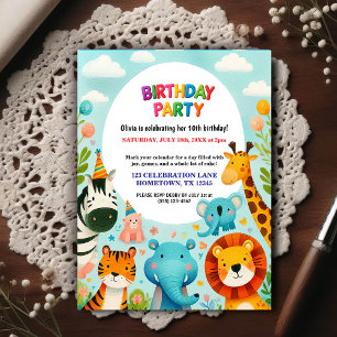 Kleurrijke dierentuin dieren verjaardagsfeest uitn briefkaart
