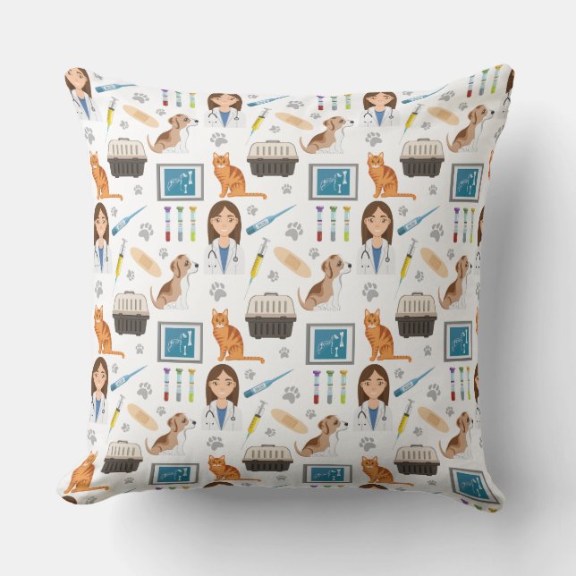 Kleurrijke Diergeneeskundige Arts Vet DVM Patroon Kussen (Voorkant)