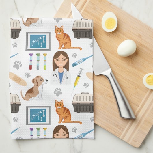 Kleurrijke Diergeneeskundige Arts Vet DVM Patroon Theedoek (Quarter Fold)