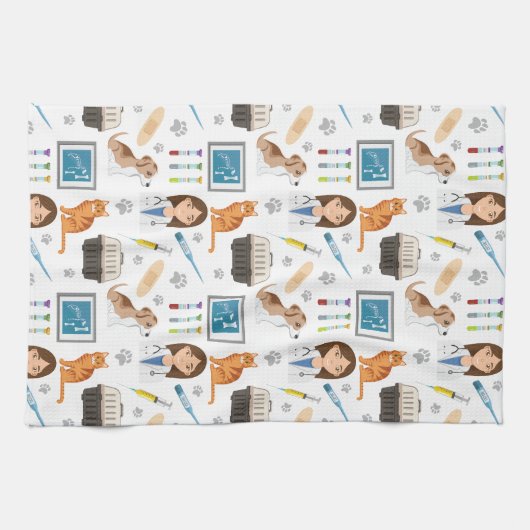 Kleurrijke Diergeneeskundige Arts Vet DVM Patroon Theedoek (Horizontaal)