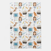 Kleurrijke Diergeneeskundige Arts Vet DVM Patroon Theedoek (Verticaal)